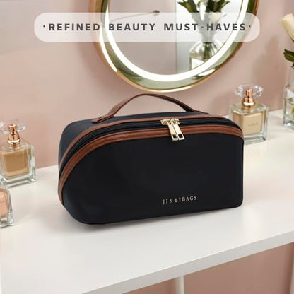 Travel Makeup Bag – Large Cosmetic Organizer with Waterproof Nylon, Smooth Double Zipper & Tear-Resistant Lining, Toiletry Pouch for Women (Black) - color: 05-Black