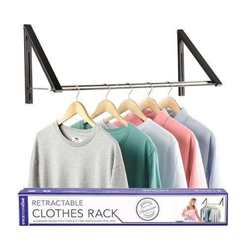 Double Foldable Clothing Rack w/ Extension Rod, Wall-Mounted Retractable Clothes Hanger for Laundry Dryer Room, Hanging Drying Rod, Small Collapsible Folding Garment Racks, Dorm Accessories (Black) - color: Black