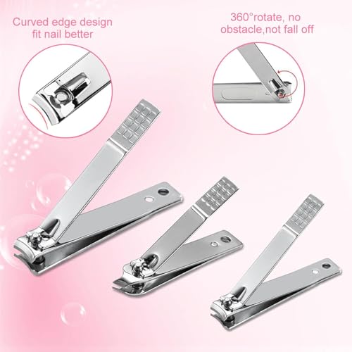 Yougai Manicure Set Professional Nail Clippers Set, 18Pcs Manicure Kit Stainless Steel Nail Kit for Women, Pedicure Set Nail Grooming Kit with Travel Case - color: Pink