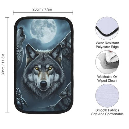 Car Armrest Cushion Soft Cover Full Moon Wolf, Tray Storage Center Console Box Pad, Protect Interior of Most Vehicles - color: Picture (73)