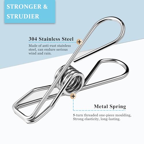 50 Pack Clothes Pins for Hanging Clothes, Stainless Steel ClothesPins Heavy Duty Outdoor Wire Clothes Pins Large Laundry Pins Metal Clips, 2.36inch/6cm