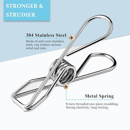 50 Pack Clothes Pins for Hanging Clothes, Stainless Steel ClothesPins Heavy Duty Outdoor Wire Clothes Pins Large Laundry Pins Metal Clips, 2.36inch/6cm