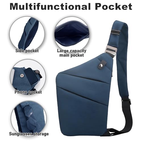 Anti Theft Travel Bag, One Shoulder Large Capacity Cross-body Bag Chest Fashion Lightweight Sling Bags for Travel Sports - color: Blue, style: Right Shoulder