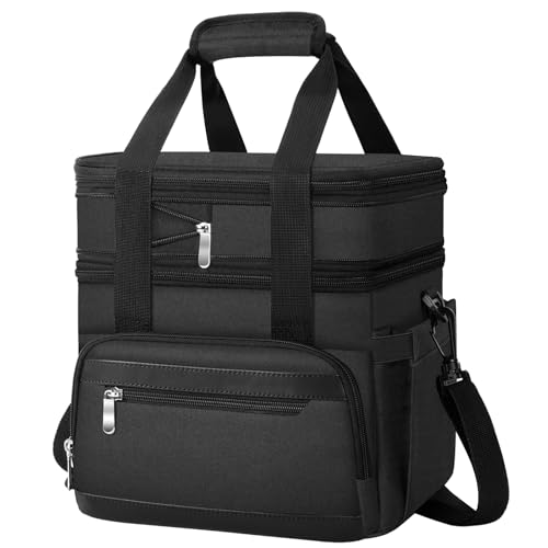 Insulated Lunch Box for Men & Women - Double Layer Leakproof Lunch Bag with Adjustable Shoulder Strap, Expandable Food Cooler for Work, Office, Travel, Camping (Black) - color: Black, size: Expandable Double