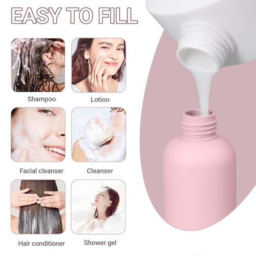 Travel Shampoo Bottle, Empty Plastic Squeeze Bottles 10oz with Flip Cap, Lotion Container for Toiletries Travel Size Shampoo and Conditioner (3 pack pink) - color: Pink, size: 10 oz