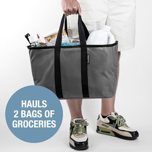CleverMade EcoBasket Collapsible Tote Basket – Reusable Grocery Tote - color: Gray/Black, size: 30l - 3 Pack