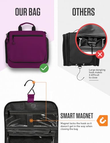 VENTURE 4TH Hanging Travel Toiletry Bag for Women & Men – Large Toiletry Organizer with 18 Compartments, Removable TSA Pouch, Travel Wash Bag for Toiletries, Makeup & Shaving Kit (Purple) - color: Purple