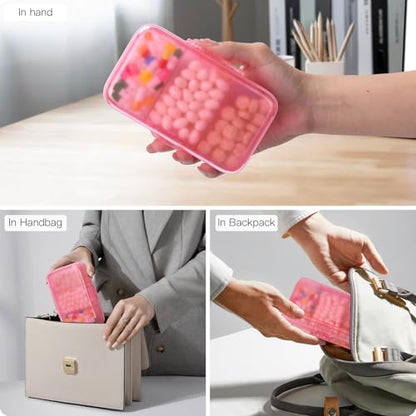 FYY Weekly Pill Organizer with Labels,8 Compartments Travel Daily Pill Case Airtight Moistureproof Large Pill Box to Hold Vitamins, Fish Oil, Supplements,Cotton Swab and Bandages-Hot Pink - color: Hot Pink