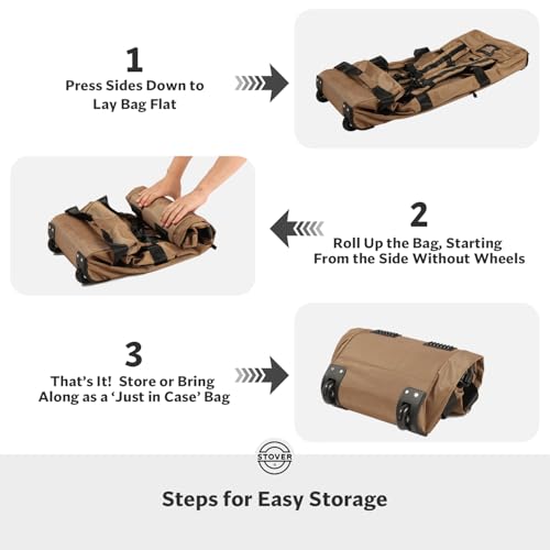 STOVER 45/80/100L Rolling Duffel Bag with Wheels, Large Durable Travel Duffle + Toiletry Bag, Heavy Duty, Packable, Foldable with Shoulder Straps- Use as Luggage or Backpack, Men/Women (Tan) - color: Tan