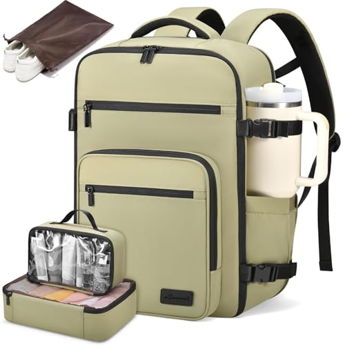 LOVEVOOK Travel Backpack For Women,40L Carry On Backpack Flight Approved,TSA Personal Item Travel Bag Fits 17 Inch Laptop,Weekender Overnight Daypack with Toiletry Bag and Cube,White Light-brown - color: Green, size: 17.3 Inch-40L-4Pcs
