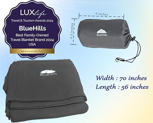 BlueHills Ultra Compact Travel Blanket Pillow in Portable Bag Case Soft 70 X 56 with Strap Backpack Clip Premium Cozy Soft Compact Pack Large Blanket for Airplane Flight Layover Grey - Gray C002 - color: C002-gray