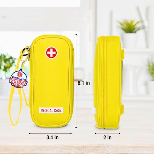 EpiPen Medical Carrying Case Insulated, Travel Medication Organizer Bag Emergency Medical Pouch, Fits 2 EpiPens, Asthma Inhaler, Anti-Histamine, Auvi-Q, Allergy Medicine Essentials, Bright Yellow - color: Yellow