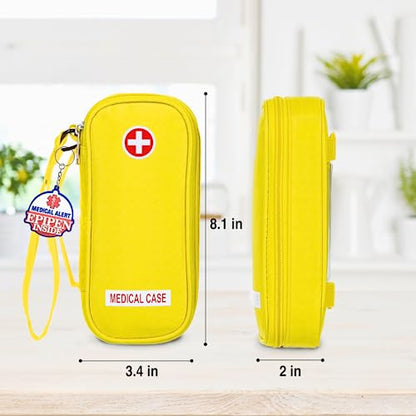 EpiPen Medical Carrying Case Insulated, Travel Medication Organizer Bag Emergency Medical Pouch, Fits 2 EpiPens, Asthma Inhaler, Anti-Histamine, Auvi-Q, Allergy Medicine Essentials, Bright Yellow - color: Yellow