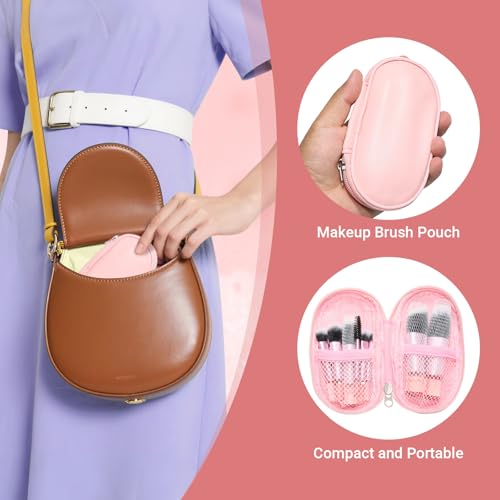 10 Pcs Mini Travel Makeup Brush Set with Pouch, Foundation, Eyeshadow, Blush, Highlighter, Angled Brow & Mascara Brushes - Soft Synthetic Fiber Brushes for On-The-Go & Daily Makeup (Pink) - color: Pink