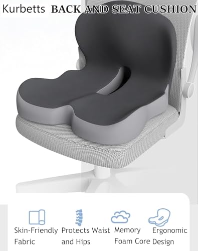 Orthopedic Cushion,Ergonomic Memory Foam L-Shaped Integrated Seat Cushions with Adjustable Strap,Ultra Breathable Non-Slip Design for Office Chair,Car,Wheelchair (Black) - color: Black