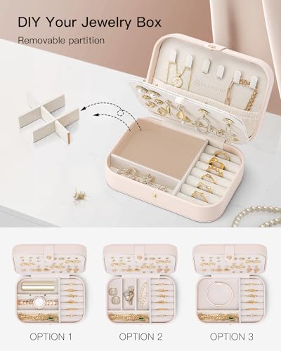 VLANDO Travel Jewelry Case, PU Leather Travel Jewelry Box with Earring Holder, Portable Display Small Jewelry Box for Mothers Day Women Girls Gift - Pink - color: B.Pink