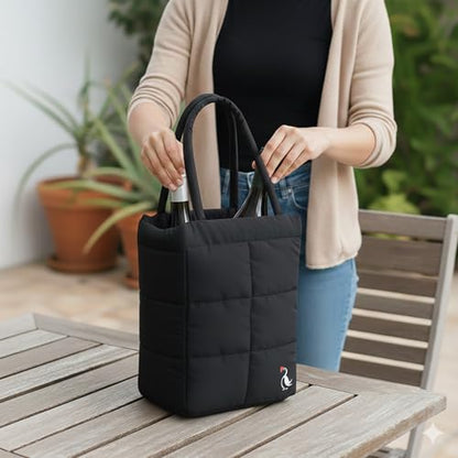 PUFT Puffer Wine Tote Bag – Insulated Wine Bottle Carrier for Bottles – Trendy Quilted Wine Bag - color: 1 Bottle Cream