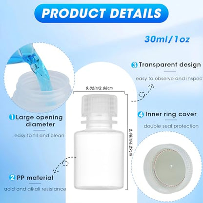 1oz/30ml Plastic Sample Bottles with caps, Wide Mouth Reagent Bottle with Lids Leak Proof Containers Water Sample Bottles for Laboratories, Travel(10Pcs) - style: 30ML-10pcs