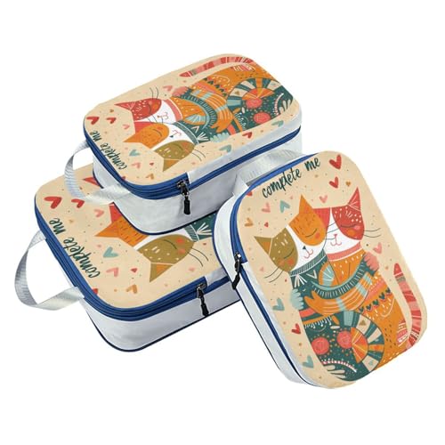 Reusable 3 Set Travel Packing Cubes For Suitcases 100% Polyester Travel Bags For Luggage, Complete Me Cats Warm (3 Set)