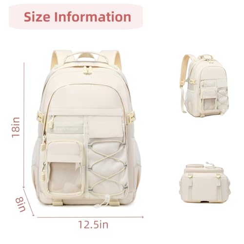 Laptop Backpack For Teen Boys Girls Durable Bookbag Middle High School Bag Women Men Waterproof Travel Daypack (4Beige) - color: Off-white