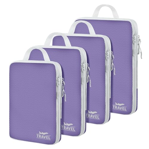 4 Set Compression Packing Cubes, Suitcase Organizer, Lightweight Travel Essentials, Compression Bags For Travel Accessories Luggage Storage Set (4 Pcs, Purple) - color: Purple-4pcs, size: Set of 4