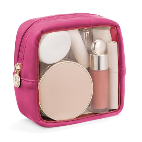 Pocmimut Clear Makeup Bag, Easy to Find Mini Makeup Bag for Purse, Travel Makeup Bag for Car, Compact Cosmetic Pouch for Daily Essentials,Hot Pink - color: Hot Pink, style: Mini