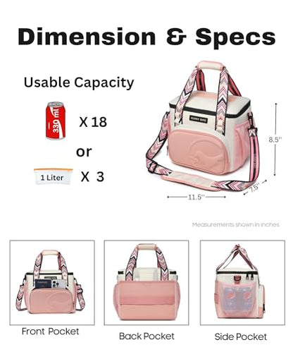 SUNNY BIRD 12L Large Insulated Lunch Bag, Leakproof and Foldable Lunch Cooler Box for Women Adult and Men, Fits 18 Cans (White and pink) - color: White and pink
