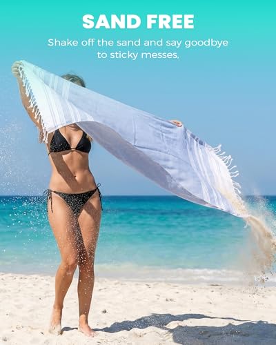 Antfuny Turkish Beach Towels Vacation Essentials Quick Dry Sand Free Soft Absorbent Adult Oversized Bath Pool Swim Long Wide Stripe Towel Sound Cloud Linen Mat Summer Thing Lightweight Thin Blue - color: Thicker Petrol, size: 72 x 36 inch
