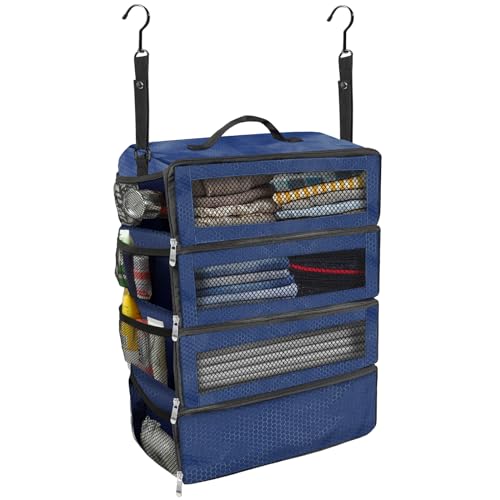 Olosar Suitcase Organizer, Travel Luggage Organizer Portable Hanging Travel Shelves Collapsible Hanging Packing Cubes for Carry on Suitcase - color: Navy blue-M, size: Medium