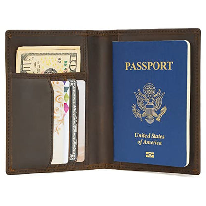 Polare Slim RFID Blocking Leather Passport Holder Travel Bifold Wallet For Men(Dark Brown Compass) - color: Dark Brown Compass