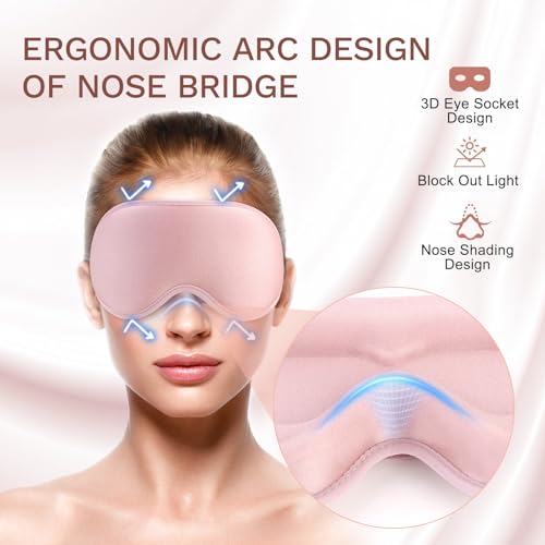 FlyCoco 99% Fully Block Out Light Eye Sleep Mask, 3D Deep Contoured Eyes Cover Zero Pressure, Long Lash Extension Eyes Mask with Adjustable Straps for Sleeping Travel Home Nap Rest Women Men (Pink) - color: Classic Pink