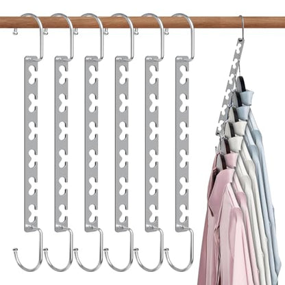 Space Saving Hangers for Clothes 6 Pack, Sturdy Metal Hangers Wardrobe Organizer, Magic Cascading Hanger, Closet Space Saver Closet Organizers and Storage