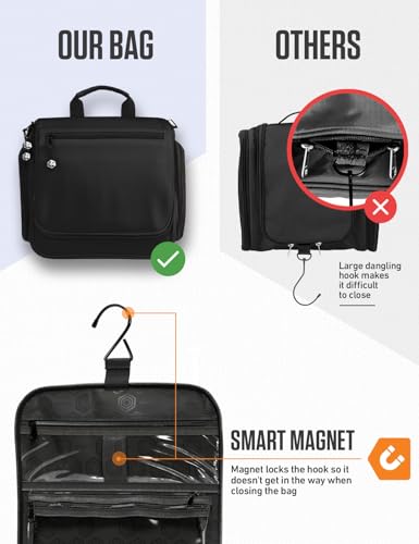 VENTURE 4TH Hanging Travel Toiletry Bag for Women & Men – Large Toiletry Organizer with 18 Compartments, Removable TSA Pouch, Travel Wash Bag for Toiletries, Makeup & Shaving Kit (Black) - color: Black