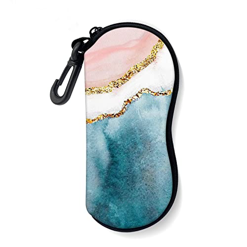 Sunglasses Soft Case with Carabiner Ultra Light Neoprene Zipper Glasses Case - color: Pink Blue White