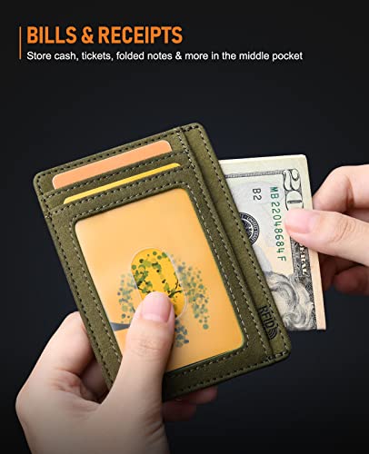 Buffway Slim Minimalist Front Pocket RFID Blocking Leather Wallets for Men and Women - At Sahara Desert Green - color: At Sahara Desert Green