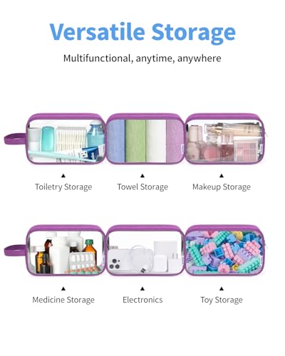 Narwey Clear Travel Toiletry Bags for Traveling Toiletries Men Women, Clear Makeup Bag Cosmetic Bag with Zipper, Make Up Pouch Organizer Bag with Handle, Skincare Beach Snack Medicine Bag, Purple - color: Clear-Purple