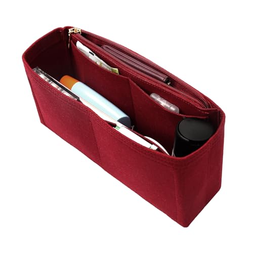 Surblue Purse Organizer Insert for Handbags, Felt Bag Organizer with Zippers Handbag Shaper Pouch for Classic 19 Flap Bag, Marmont, Onthego,（Burgundy, Slender M） - color: Burgundy, size: Slender M