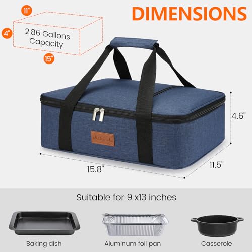 Food Warmer Electric Casserole Carrier - Large Heated Lunch Bag for Car Truck, 12V/24V/110V, Thermos for hot food for Potluck Cookouts Parties Picnic,Lasagna Lugger,Fits 9"x13" Baking Pan (Navy) - size: Navy