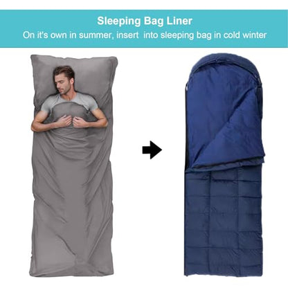 Sleeping Bag Liner,Travel Sheet & Adult Sleep Sack, Camping Sheets Travel Sleep Sack for Backpacking,Hotels & Hostels -Lightweight Single &Double Travel Sheet Camping Sheets - color: Single Gray