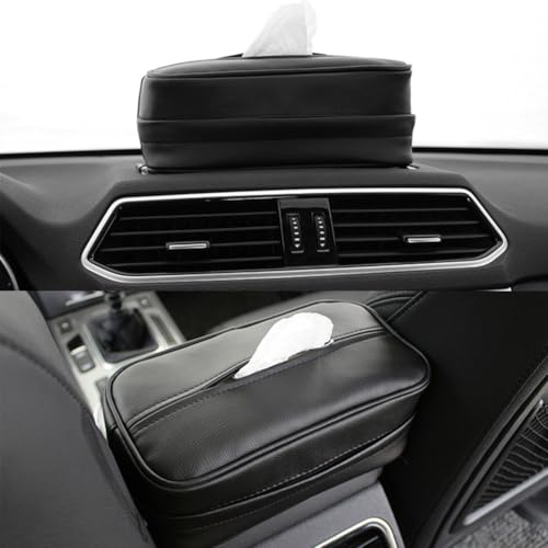 Car Tissue Holder, Travel Napkin Dispenser - PU Leather Fits Most Cars, SUVs, Trucks, and Vans