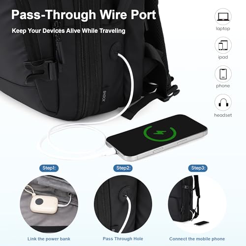 BAGOK Carry On Travel Backpack, 35L-40L Expandable Extra Large Airline Approved,Lightweight Daypack for Men and Women（Black） - color: Black, size: Large