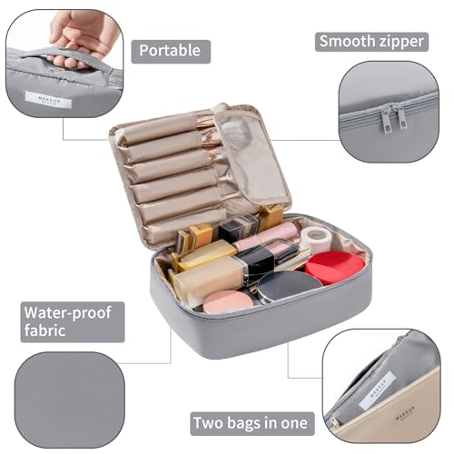 Queboom Travel Makeup Bag Cosmetic Bag Makeup Bag Toiletry bag for women and men (Grey) - color: Grey