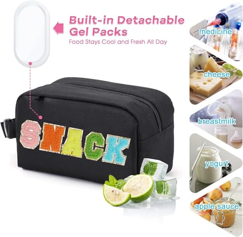 Freezable Lunch Bag,Freezable Snack Bag,Mini Cooler Bag for Travel/Work/School,Small Insulated Bag,Small Cooler Lunch Box with Ice Packs,Insulated Snack Bag,Freezable Snack Box with Handle Buckle - color: Black-snack