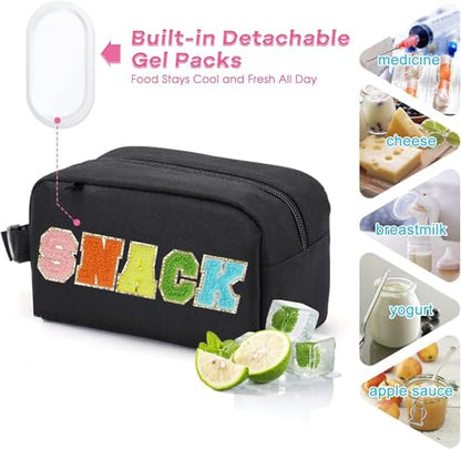 Freezable Lunch Bag,Freezable Snack Bag,Mini Cooler Bag for Travel/Work/School,Small Insulated Bag,Small Cooler Lunch Box with Ice Packs,Insulated Snack Bag,Freezable Snack Box with Handle Buckle - color: Black-snack