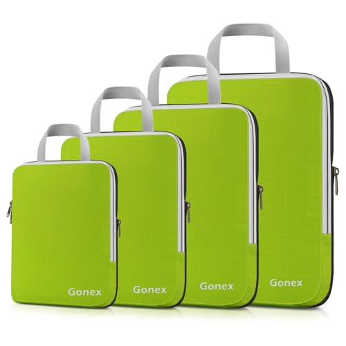 Gonex Compression Packing Cubes, 4pcs Expandable Storage Travel Luggage Bags Organizers (Green) - color: 4-Green, size: 4 Set