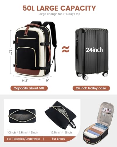 LOVEVOOK Carry On Backpack, 50L Large Travel Backpack For Airplanes, TSA Personal Item Travel Bag, Waterproof Daypack Fits 18 Inch Laptop, Business Weekender Overnight with 3 Packing Cubes, Black Grey - color: Black-grey, size: 50l-18 Inch-4pcs