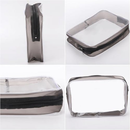 Tbestmax 10 Pack Clear Cosmetic Bags Makeup Bags Portable Waterproof TSA Approved Travel Toiletry Bags Large Organizer Matte Black, 9" x 6.3" x 2.6" - color: Large - Matte Black