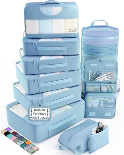 Veken 10 Set Packing Cubes for Travel Essentials, Suitcase Organizer Bags in 4 Sizes, Carry-On Luggage Accessories with Laundry Bag, Airplane Must Have, Gifts for Women Men - color: 06 Starlight Bluen