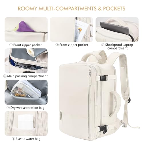 Beraliy Travel Backpack Airline Approved, Carry on Backpack, 16 Laptop Backpack, Waterproof Weekender Bag, Casual Daypack, Hiking Backpack, Beige - color: Beige, size: Large
