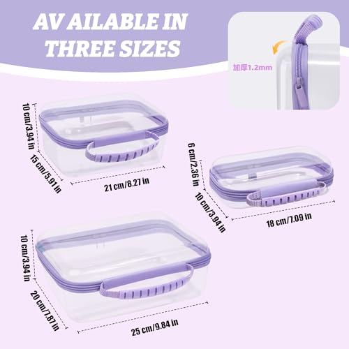 3 Pack Clear Hard Shell Zipper Cases with Handle, Waterproof Toiletry Bag for Travel, Diaper Bag Organizer Pouches, Nesting Pouches for Makeup, Toys, Snack Pouches, Stationery (Purple) - color: Purple